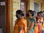 Voters at the polling booth at Kadegaon, Sangli, 2021(PTI) Voters at the polling booth at Kadegaon, Sangli, 2021(PTI)