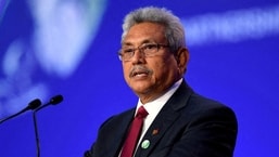Gotabaya Rajapaksa, then President of Sri Lanka, delivers his national statement during the World Leaders Summit at the United Nations Climate Change Conference (COP26) in Glasgow.