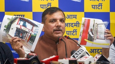 New Delhi: Aam Aadmi Party (AAP) leader Sanjay Singh addresses a press conference on Friday. (PTI) New Delhi: Aam Aadmi Party (AAP) leader Sanjay Singh addresses a press conference on Friday. (PTI)