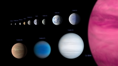 This illustration compares the sizes of various exoplanets with Earth and the Moon. (Credit: NASA's Goddard Space Flight Center) This illustration compares the sizes of various exoplanets with Earth and the Moon. (Credit: NASA's Goddard Space Flight Center)