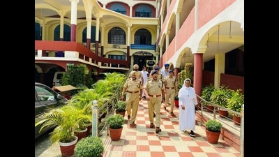 ADGP Parveen Sinha reviewing security arrangements at a church in Ludhiana . (HT PHOTO)