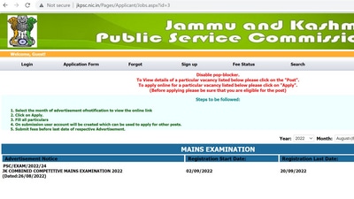 JKPSC CCE Main 2022 application begins at jkpsc.nic.in, details here JKPSC CCE Main 2022 application begins at jkpsc.nic.in, details here