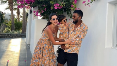 This photos of Natasa Stankovic, Hardik Pandya and their son Agastya in matching outfits is family goals. (Instagram/@natasastankovic_) This photos of Natasa Stankovic, Hardik Pandya and their son Agastya in matching outfits is family goals. (Instagram/@natasastankovic_)