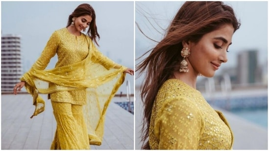 Pooja Hegde paints Instagram yellow in festive sharara set. See what she wore(Instagram/@hegdepooja)