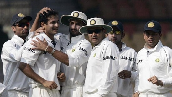 Irfan Pathan, Harbhajan Singh celebrate with teammates