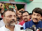 BJP MPs Nishikant Dubey and Manoj Tiwari were in Deoghar to meet the family of the girl who was set ablaze by a stalker in Dumka. (ANI) BJP MPs Nishikant Dubey and Manoj Tiwari were in Deoghar to meet the family of the girl who was set ablaze by a stalker in Dumka. (ANI)