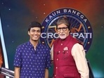 Kaun Banega Crorepati contestant Ayush Garg with host Amitabh Bachchan.