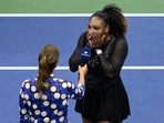 &nbsp;Serena Williams gets emotional in a post match interview after losing against Australia's Ajla Tomljanovic during their 2022 US Open Tennis tournament women's singles third round match.