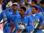 File image of Mohammad Kaif with VVS Laxman and Sachin Tendulkar in the backdrop, among with other India players after NatWest final victory.