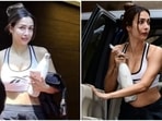 Malaika Arora keeps gym look stylish in a sports bra and shorts with no makeup (HT Photo/Varinder Chawla) Malaika Arora keeps gym look stylish in a sports bra and shorts with no makeup (HT Photo/Varinder Chawla)