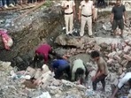 A wall reportedly collapsed at a construction site in the Mustafabad area of Delhi.(ANI) A wall reportedly collapsed at a construction site in the Mustafabad area of Delhi.(ANI)