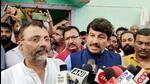 BJP MPs Nishikant Dubey and Manoj Tiwari were in Deoghar to meet the family of the girl who was set ablaze by a stalker in Dumka. (ANI)