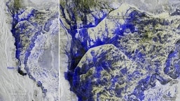 The left side of the Copernicus Sentinel-1 image shows a detailed view of the affected area and the image on the right shows a zoomed in area between Dera Murad Jamali and Larkana.