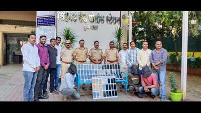 Sinhgad police nabbed three persons, seized 84 phones. (HT PHOTO)