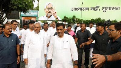 Bihar CM Nitish Kumar arrives at National Executive meeting of Janata Dal United at party office in Patna on Saturday. (Santosh Kumar/HT) Bihar CM Nitish Kumar arrives at National Executive meeting of Janata Dal United at party office in Patna on Saturday. (Santosh Kumar/HT)