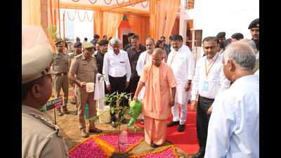 U.P. chief minister Yogi Adityanath planting a sapling in Moradabad on Saturday. (HT photo) U.P. chief minister Yogi Adityanath planting a sapling in Moradabad on Saturday. (HT photo)