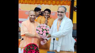 Chief minister Yogi Adityanath and state BJP chief Bhupendra Singh Chaudhary were in latter’s home district Moradabad on Saturday. (Sourced) Chief minister Yogi Adityanath and state BJP chief Bhupendra Singh Chaudhary were in latter’s home district Moradabad on Saturday. (Sourced)
