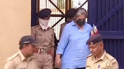 Social activist Teesta Setalvad taken to Session Court from Sabarmati Women's Jail, in Ahmedabad on Saturday. (ANI) Social activist Teesta Setalvad taken to Session Court from Sabarmati Women's Jail, in Ahmedabad on Saturday. (ANI)