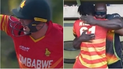 Zimbabwe's winning moments from 3rd ODI against Australia (Twitter/cricketcomau) Zimbabwe's winning moments from 3rd ODI against Australia (Twitter/cricketcomau)