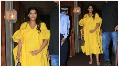 Sonam Kapoor has always been experimental with her fashion choices and has not slowed down at all due to pregnancy. Her striking yellow outfit is stunning. The dress is a great example of pregnancy fashion because it is easy to wear, light, and quickly elevates your appearance. (HT Gallery)
