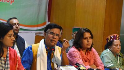 Congress’ Pawan Khera and Supriya Shrinate addressing the media in Shimla on Friday. (Deepak Sansta/HT) Congress’ Pawan Khera and Supriya Shrinate addressing the media in Shimla on Friday. (Deepak Sansta/HT)