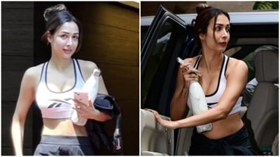 Malaika Arora keeps gym look stylish in a sports bra and shorts with no makeup (HT Photo/Varinder Chawla) Malaika Arora keeps gym look stylish in a sports bra and shorts with no makeup (HT Photo/Varinder Chawla)