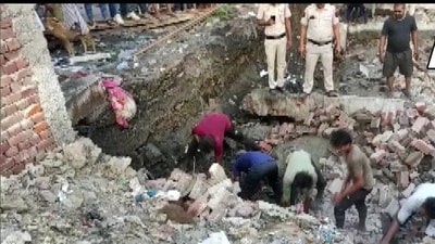 A wall reportedly collapsed at a construction site in the Mustafabad area of Delhi. (ANI) A wall reportedly collapsed at a construction site in the Mustafabad area of Delhi. (ANI)