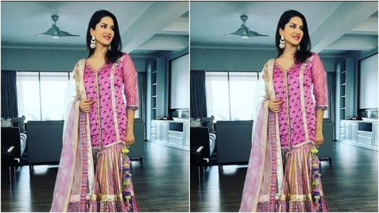 Sunny, assisted by makeup house Star Struck, owned by the actor and husband Daniel Weber, decked up in nude eyeshadow, black eyeliner, black kohl, mascara-laden eyelashes, drawn eyebrows, contoured cheeks and a shade of pastel pink lipstick.(Instagram/@sunnyleone)