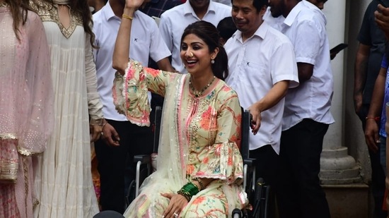 Shilpa Shetty celebrated the auspicious occasion of Ganesh Chaturthi with much favour and grandeur along with her family this year.(HT Photo/Varinder Chawla)