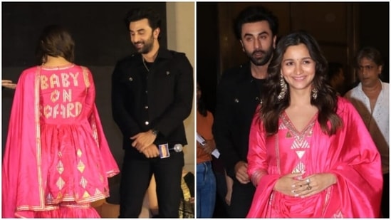 Pregnant Alia Bhatt says 'baby onboard' in gorgeous pink gharara with Ranbir Kapoor at Brahmastra event&nbsp;(HT Photo/Varinder Chawla)