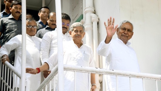 Bihar Chief Minister Nitish Kumar visits Janata Dal United (JDU) office ahead of party's national council meeting, in Patna. (Photo by Santosh Kumar /Hindustan Times)