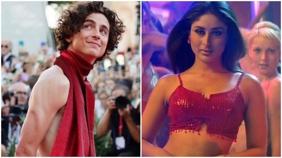 Timothée Chalamet goes backless in bold red look at Venice Film Festival, reminds desi fans of Kareena Kapoor's Poo&nbsp;(Instagram/@styles.chalamet1, pinterest)