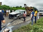 Wrecked remains of a car being dragged by a crane in which former chairman of Tata Sons Cyrus Mistry died in a crash in Palghar on Sunday. (ANI) Wrecked remains of a car being dragged by a crane in which former chairman of Tata Sons Cyrus Mistry died in a crash in Palghar on Sunday. (ANI)