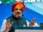 Union home minister Amit Shah speaks at an event in Ahmedabad on Sunday.(PTI) Union home minister Amit Shah speaks at an event in Ahmedabad on Sunday.(PTI)