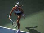 Victoria Azarenka, of Belarus, serves to Petra Martic, of Croatia, during the third round of the U.S. Open tennis championships, Saturday, Sept. 3, 2022, in New York. (AP) Victoria Azarenka, of Belarus, serves to Petra Martic, of Croatia, during the third round of the U.S. Open tennis championships, Saturday, Sept. 3, 2022, in New York. (AP)