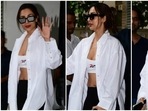 Malaika Arora serves a bombshell date-night-ready look in bralette, oversized shirt and bodycon pants (HT Photo/Varinder Chawla) Malaika Arora serves a bombshell date-night-ready look in bralette, oversized shirt and bodycon pants (HT Photo/Varinder Chawla)