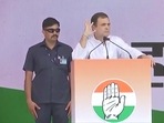 Congress leader Rahul Gandhi at Congress ‘Halla Bol’ rally on Sunday.