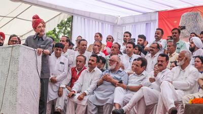Former Congress leader Ghulam Nabi Azad at the rally in Jammu on Sunday. (PTI)