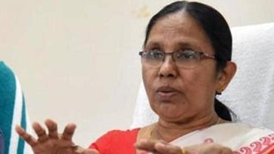 A report claimed that KK Shailaja was zeroed in for the 64th Magsaysay award for her commitment and service towards ensuring an accessible public health system and effectively leading from the front to manage the Nipah and Covid-19 outbreaks in the Kerala. (PTI File Photo) A report claimed that KK Shailaja was zeroed in for the 64th Magsaysay award for her commitment and service towards ensuring an accessible public health system and effectively leading from the front to manage the Nipah and Covid-19 outbreaks in the Kerala. (PTI File Photo)