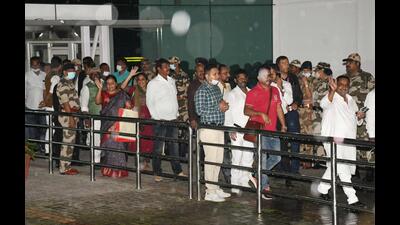 UPA MLAs arrive at Birsa Munda International Airport in Ranchi on Sunday. (PTI) UPA MLAs arrive at Birsa Munda International Airport in Ranchi on Sunday. (PTI)