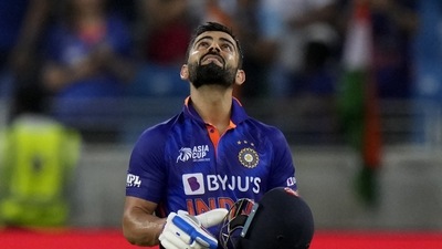 India's Virat Kohli reacts after scoring fifty runs during the T20 cricket match of Asia Cup between India and Pakistan (AP) India's Virat Kohli reacts after scoring fifty runs during the T20 cricket match of Asia Cup between India and Pakistan (AP)