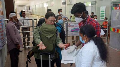 A passenger undergoes monkeypox screening at Chennai International Airport. (ANI)