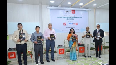 On the occasion, a souvenir with 91 research articles received from research scholars and faculty members on the topic “Quality Assurance in Higher Education” was also launched at Chitkara University. (HT PHOTO) On the occasion, a souvenir with 91 research articles received from research scholars and faculty members on the topic “Quality Assurance in Higher Education” was also launched at Chitkara University. (HT PHOTO)
