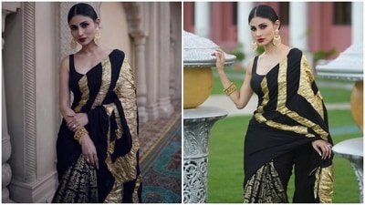 Today, Mouni posted pictures of her traditional avatar on Instagram with the caption "Happy Radha Ashtami #BrahamatraPromotions." The star's six yards is from the shelves of designer Masaba Gupta's eponymous label, House of Masaba. She teamed it with a matching sleeveless blouse. (Instagram)