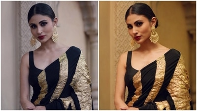 Meanwhile, for the glam picks, Mouni went for bold smoky eye shadow, dark red lip shade, mascara on the lashes, blushed cheeks, on-fleek brows, sharp contouring, and beaming highlighter. What do you think of this look? (Instagram)
