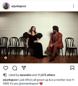 Arjun Kapoor shared a post for Sonam Kapoor on Sunday. Arjun Kapoor shared a post for Sonam Kapoor on Sunday. 