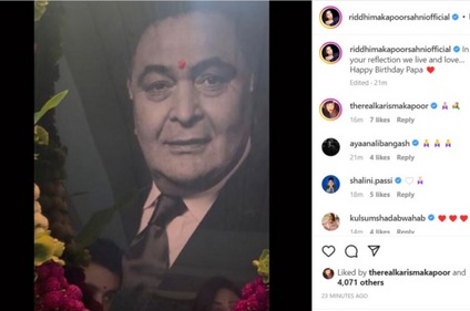 Riddhima Kapoor also shared an Instagram post on her later father's birth anniversary. Riddhima Kapoor also shared an Instagram post on her later father's birth anniversary.