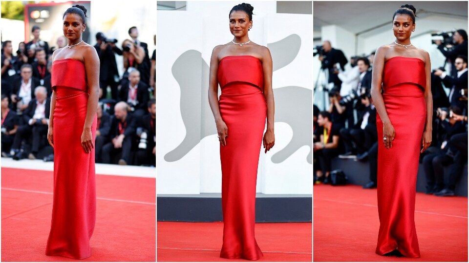 Simone Ashley walks the red carpet at 79th Venice Film Festival.&nbsp; (Reuters)