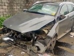 Wreackage of the Mercedes car in which businessman and former Tata Sons Chairman Cyrus Mistry was travelling when it met with an accident in Palghar, on Sunday.(PTI) Wreackage of the Mercedes car in which businessman and former Tata Sons Chairman Cyrus Mistry was travelling when it met with an accident in Palghar, on Sunday.(PTI)