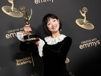 Squid Game star Lee You-mi with her award. Squid Game star Lee You-mi with her award.